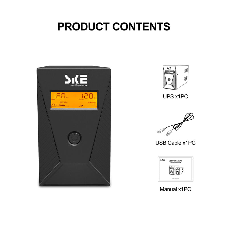 SKE Power SK600 UPS Battery Backup 600VA/360W LCD Surge Protector ...